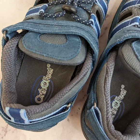 ORTHOFEET Sandal Womens Size 8 2E X Wide Blue Leather Suede Shoes Naples