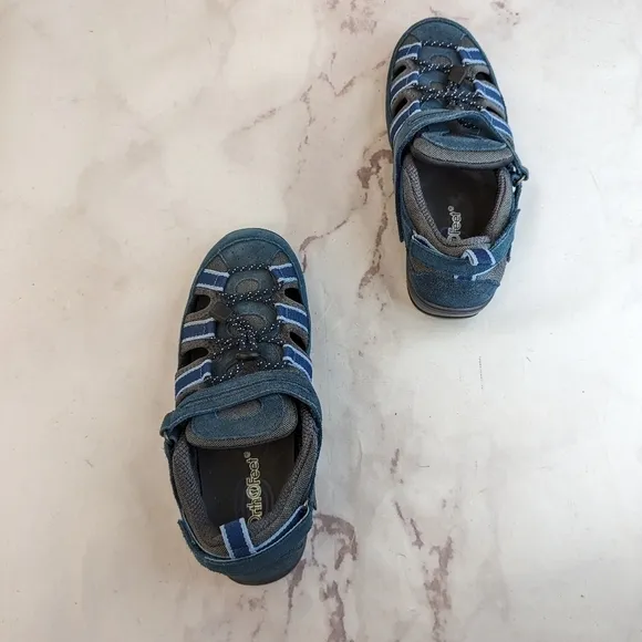 ORTHOFEET Sandal Womens Size 8 2E X Wide Blue Leather Suede Shoes Naples
