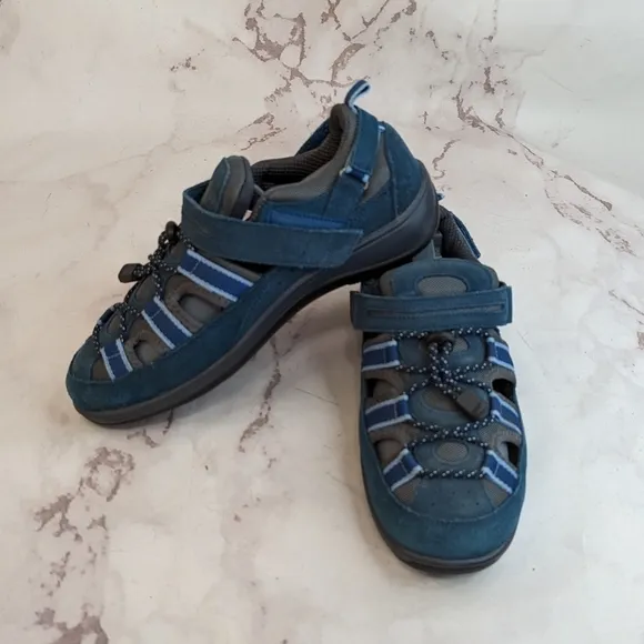 ORTHOFEET Sandal Womens Size 8 2E X Wide Blue Leather Suede Shoes Naples