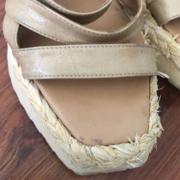 Paloma Barcelo wooden wedge shoes raffia leather 38