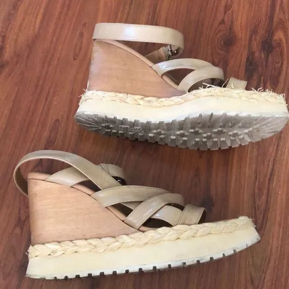 Paloma Barcelo wooden wedge shoes raffia leather 38