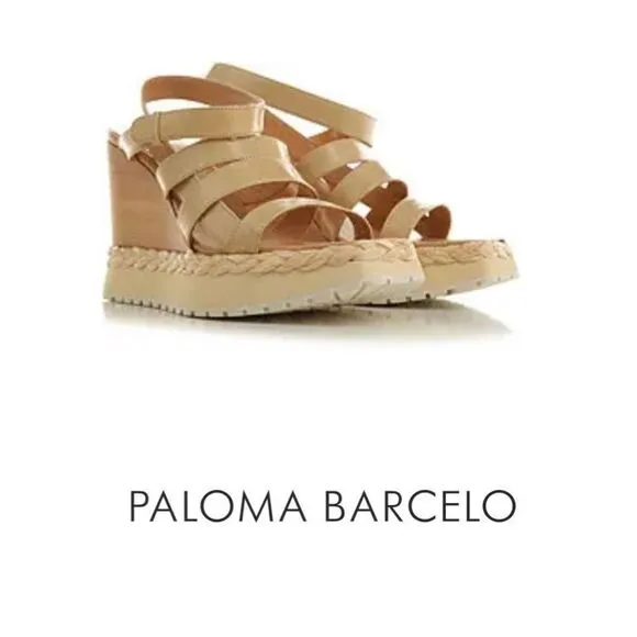 Paloma Barcelo wooden wedge shoes raffia leather 38