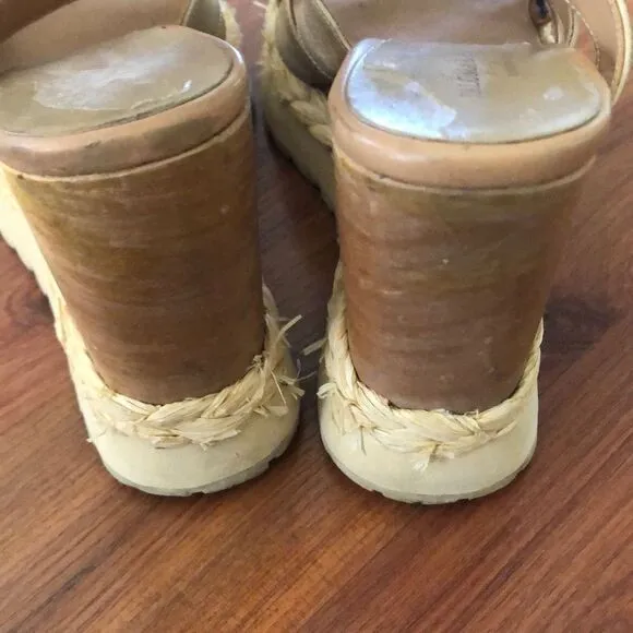 Paloma Barcelo wooden wedge shoes raffia leather 38