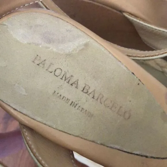 Paloma Barcelo wooden wedge shoes raffia leather 38