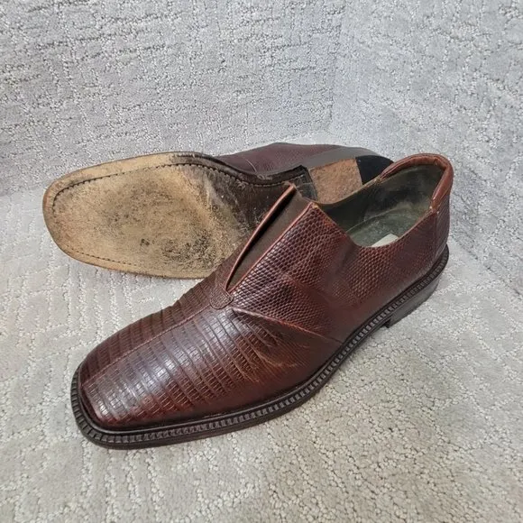Paolo de Marco Handmade Genuine Lizard Mens Size 11M Brown Leather Slip On Shoes
