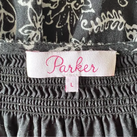 PARKER Lindsay Smocked Fit &amp; Flare Mini Dress Black | LARGE