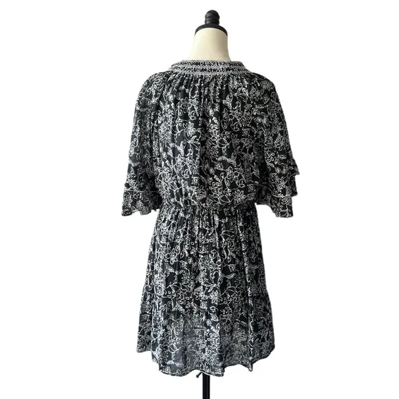 PARKER Lindsay Smocked Fit &amp; Flare Mini Dress Black | LARGE