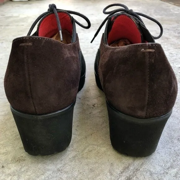 Pas De Rouge Oxfords Loafers Shoes Suede Black Brown Colorblocked Lace Up 38.5