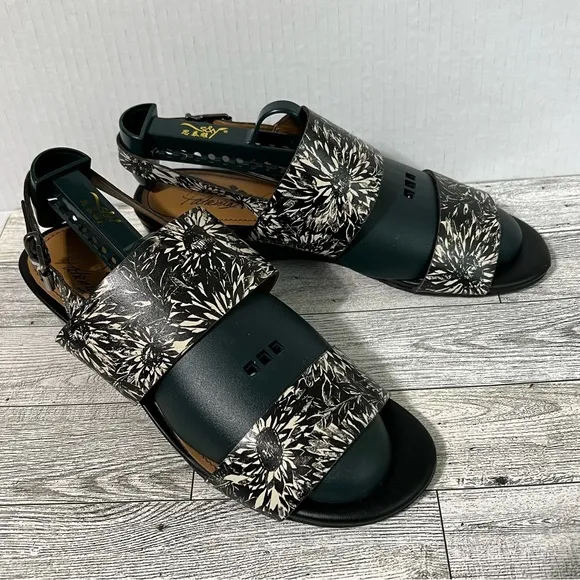 Patricia Nash Mirrella Sunflower Shoes Women's 6.5M Black Leather Slingback