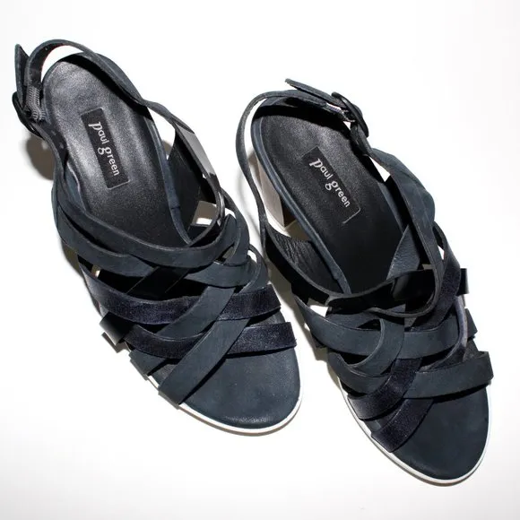 Paul Green Braided Leather Block Heel Open-Toe Sandals