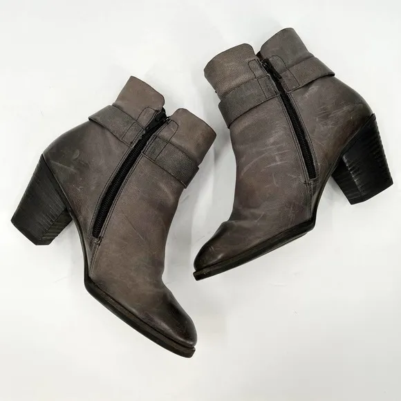 PAUL GREEN Dallas Bootie Shoes Womens 6.5 Distressed Gray Ankle Strap Heel Boot