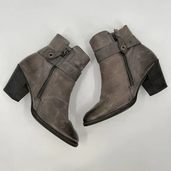 PAUL GREEN Dallas Bootie Shoes Womens 6.5 Distressed Gray Ankle Strap Heel Boot
