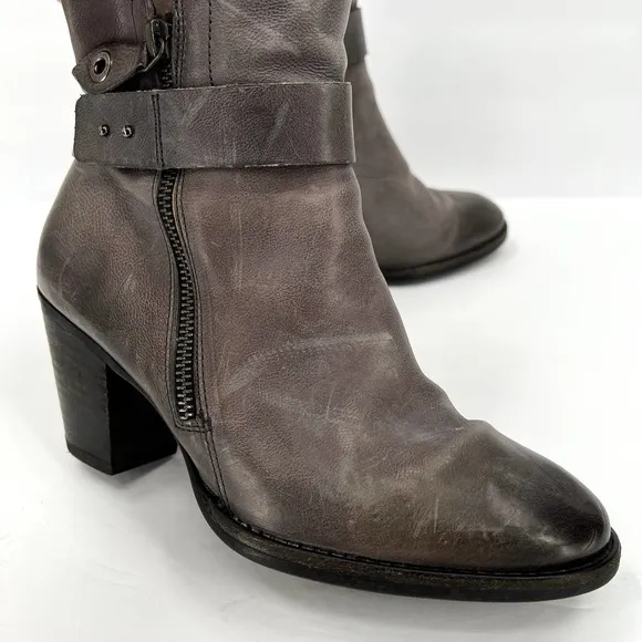 PAUL GREEN Dallas Bootie Shoes Womens 6.5 Distressed Gray Ankle Strap Heel Boot