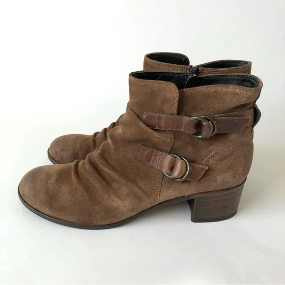 Paul Green Newbury Slouchy Burnished Brown Suede  Stacked Heel Ankle Boots