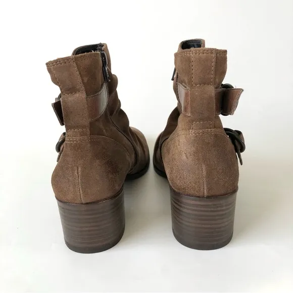 Paul Green Newbury Slouchy Burnished Brown Suede  Stacked Heel Ankle Boots