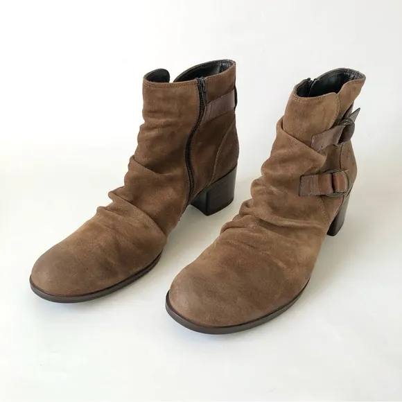 Paul Green Newbury Slouchy Burnished Brown Suede  Stacked Heel Ankle Boots