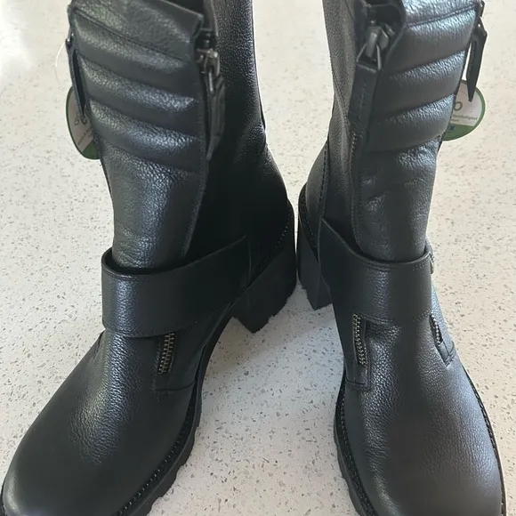 Paul Green Noah mid calf Moto boot side zip with buckle women’s size 10 US black