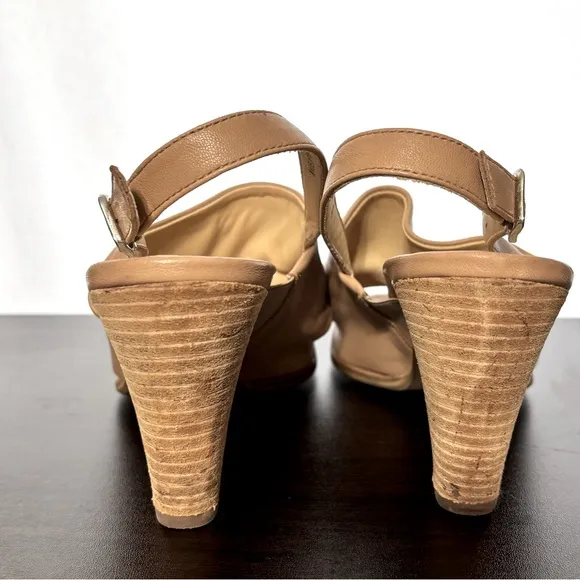 Paul Green Rival Tan Leather Slingback Sandals Sz 7.5, 10 US