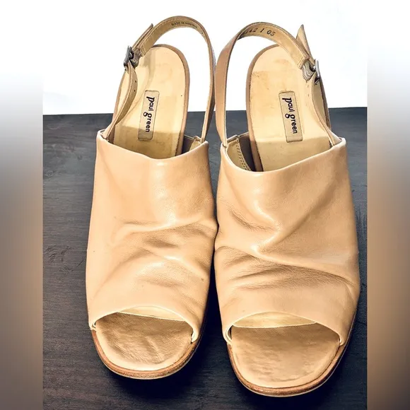 Paul Green Rival Tan Leather Slingback Sandals Sz 7.5, 10 US