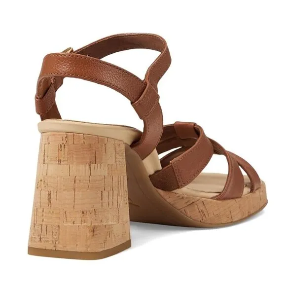Paul Green SUPER SOFT Tina SANDALS Size 6.5 Brown Leather Cork Heel NEW $429