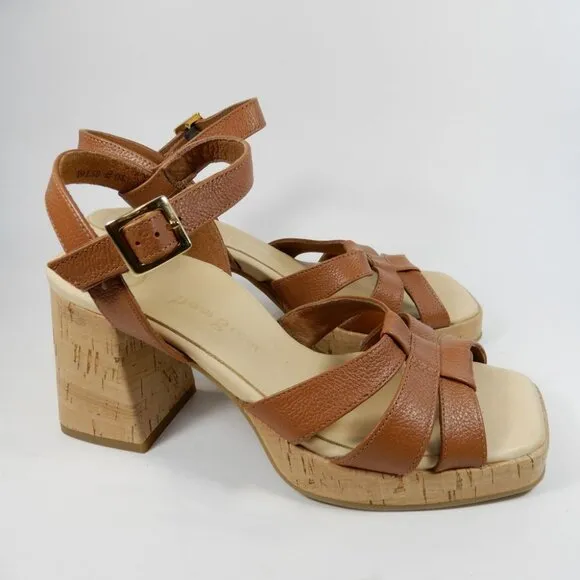 Paul Green SUPER SOFT Tina SANDALS Size 6.5 Brown Leather Cork Heel NEW $429