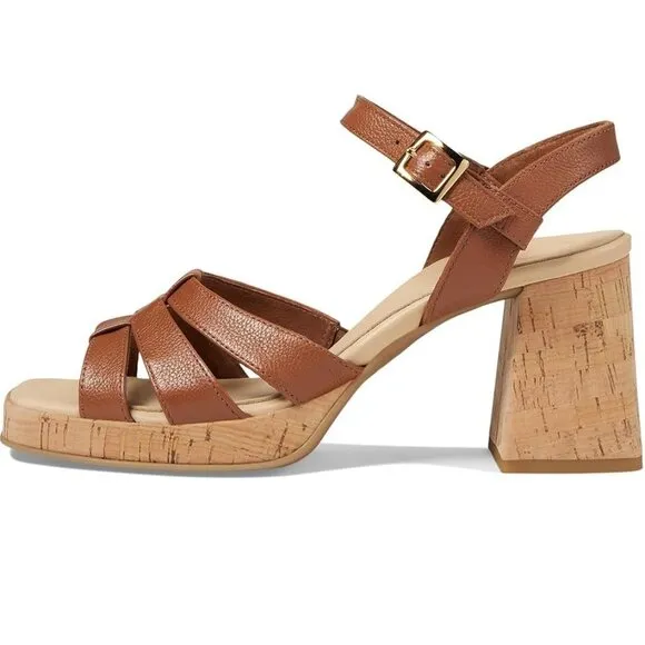 Paul Green SUPER SOFT Tina SANDALS Size 6.5 Brown Leather Cork Heel NEW $429