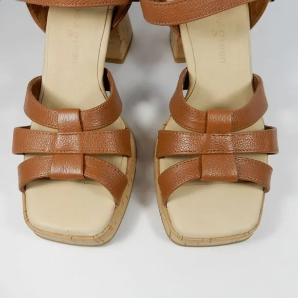 Paul Green SUPER SOFT Tina SANDALS Size 6.5 Brown Leather Cork Heel NEW $429