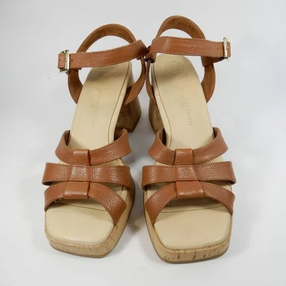 Paul Green SUPER SOFT Tina SANDALS Size 6.5 Brown Leather Cork Heel NEW $429