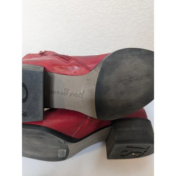 PAUL GREEN Vega Bootie in Chili Red Leather Women's Size 5.5 $399 Retail Value