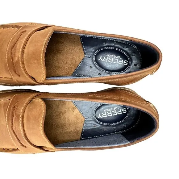 Penny Loafers Top-Siders Sperry Mens Slip On, 8 M Brown Leather Shoes STS22371