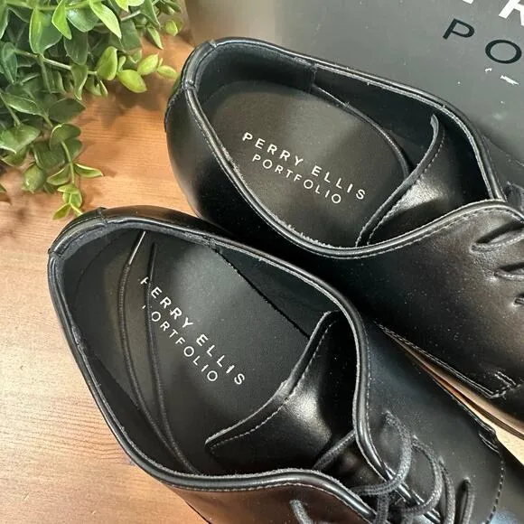Perry Ellis Portfolio Black Leather Oxfords Shoes Size 8.5