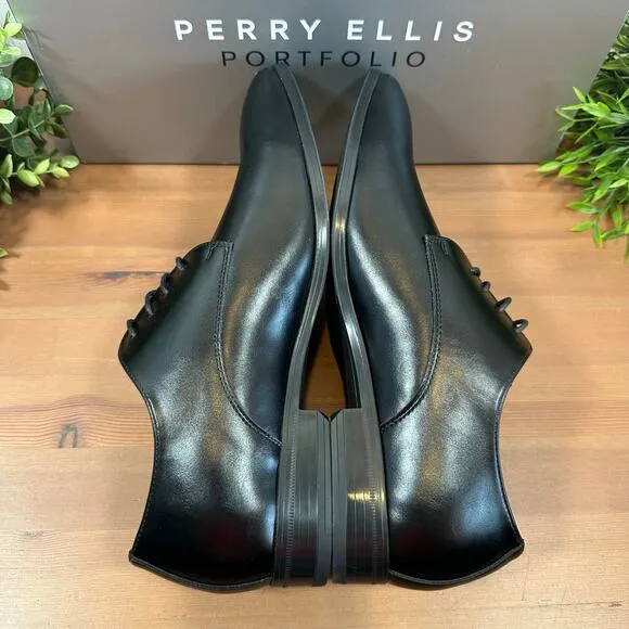 Perry Ellis Portfolio Black Leather Oxfords Shoes Size 8.5