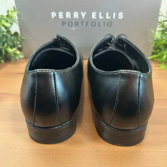 Perry Ellis Portfolio Black Leather Oxfords Shoes Size 8.5
