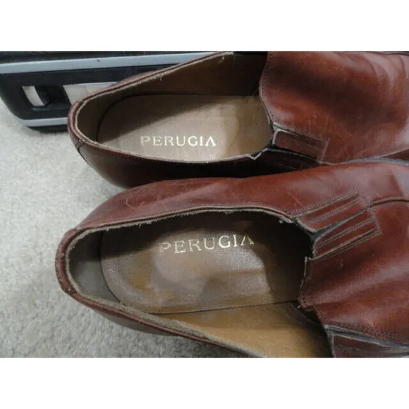 Perugia Italian Brown Slip On Soft Leather Casual Dress Shoes Men's Size 10