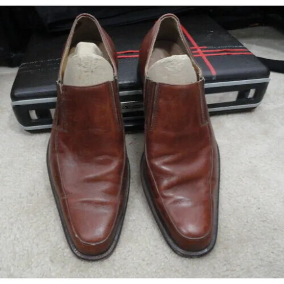 Perugia Italian Brown Slip On Soft Leather Casual Dress Shoes Men's Size 10