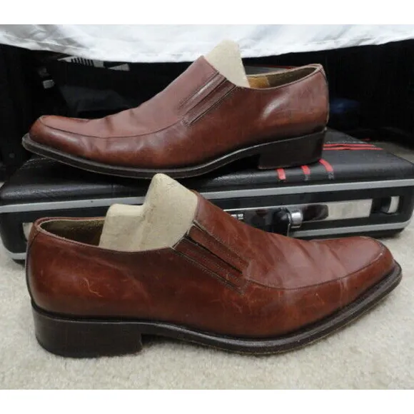 Perugia Italian Brown Slip On Soft Leather Casual Dress Shoes Men's Size 10