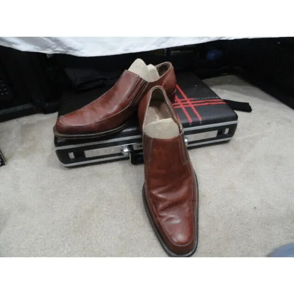 Perugia Italian Brown Slip On Soft Leather Casual Dress Shoes Men's Size 10