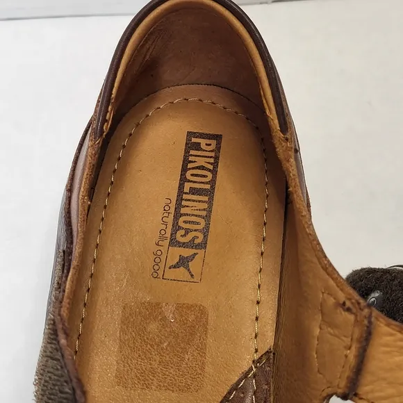 Pikolinos Gandia Shoes Womens 40/9.5 Brown Leather Heels Strap Square Toe
