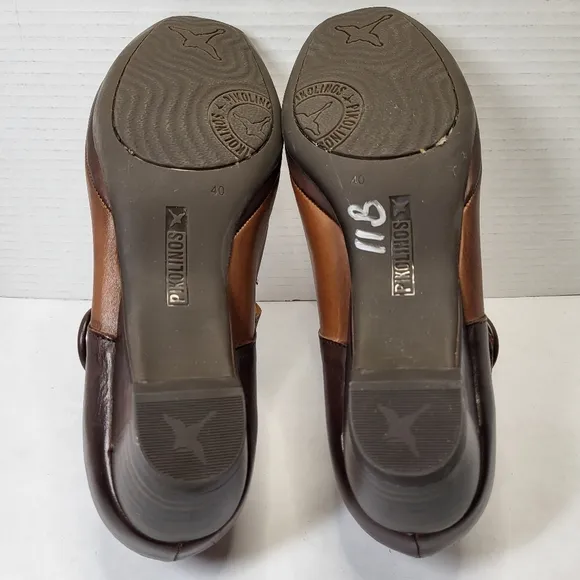 Pikolinos Gandia Shoes Womens 40/9.5 Brown Leather Heels Strap Square Toe