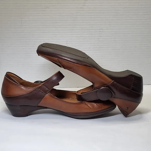 Pikolinos Gandia Shoes Womens 40/9.5 Brown Leather Heels Strap Square Toe