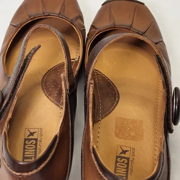 Pikolinos Gandia Shoes Womens 40/9.5 Brown Leather Heels Strap Square Toe