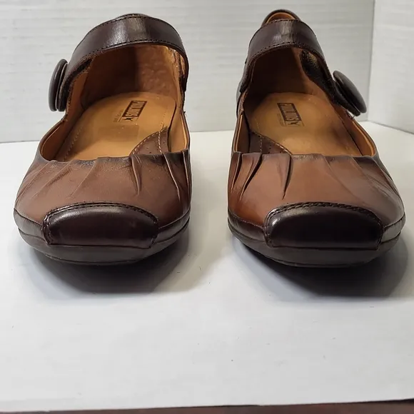Pikolinos Gandia Shoes Womens 40/9.5 Brown Leather Heels Strap Square Toe