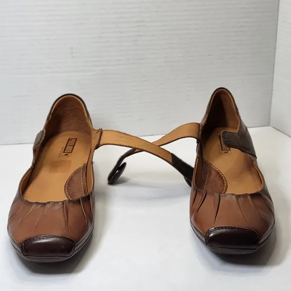 Pikolinos Gandia Shoes Womens 40/9.5 Brown Leather Heels Strap Square Toe