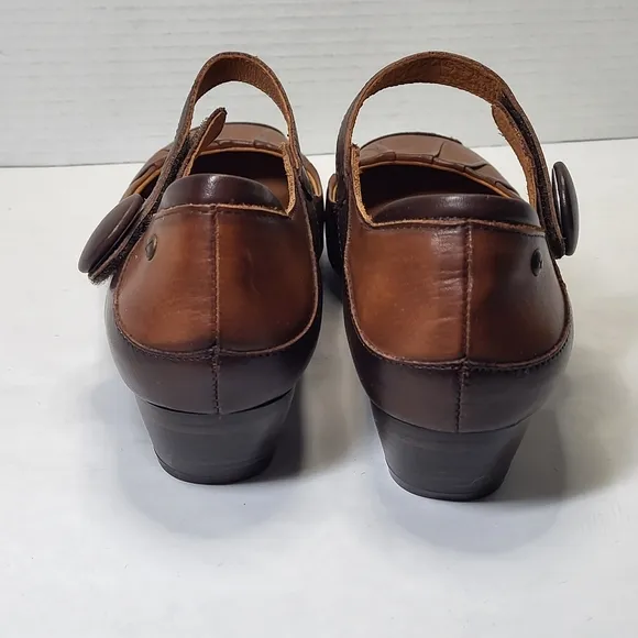 Pikolinos Gandia Shoes Womens 40/9.5 Brown Leather Heels Strap Square Toe