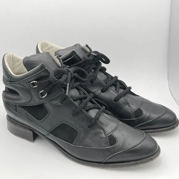 Plomo Penny High Top Leather Black Shoes Womens Size 39 Biker Moto MSRP $495