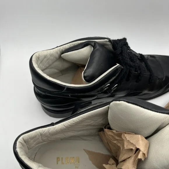Plomo Penny High Top Leather Black Shoes Womens Size 39 Biker Moto MSRP $495