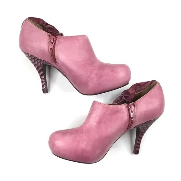 Poetic License Shoes Women 6.5 Mauve Pink Leather Pumps Mod 3D Suede Rosette