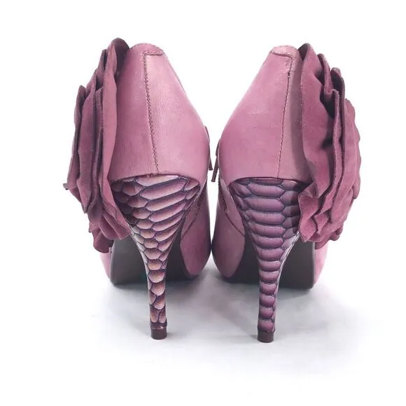 Poetic License Shoes Women 6.5 Mauve Pink Leather Pumps Mod 3D Suede Rosette