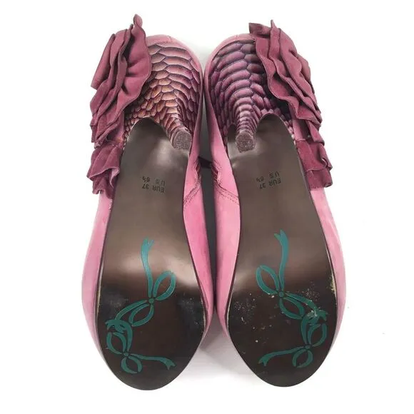 Poetic License Shoes Women 6.5 Mauve Pink Leather Pumps Mod 3D Suede Rosette