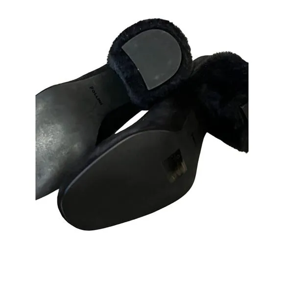 Pollini Faux Fur Covered Block Heel Pumps •Women 39/ 8.5• Black Suede Shoe ITALY